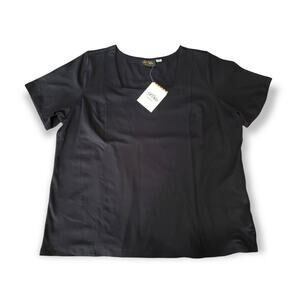 Bob Mackie Wearable Art Solid Black Square Cut Short Sleeved Shirt - Size 1X